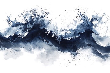 Obraz premium Abstract Ink Wash Waves in Deep Blues and Grays