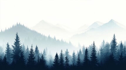 Fototapeta premium Serene Misty Landscape with Pine Trees in Majestic Mountains