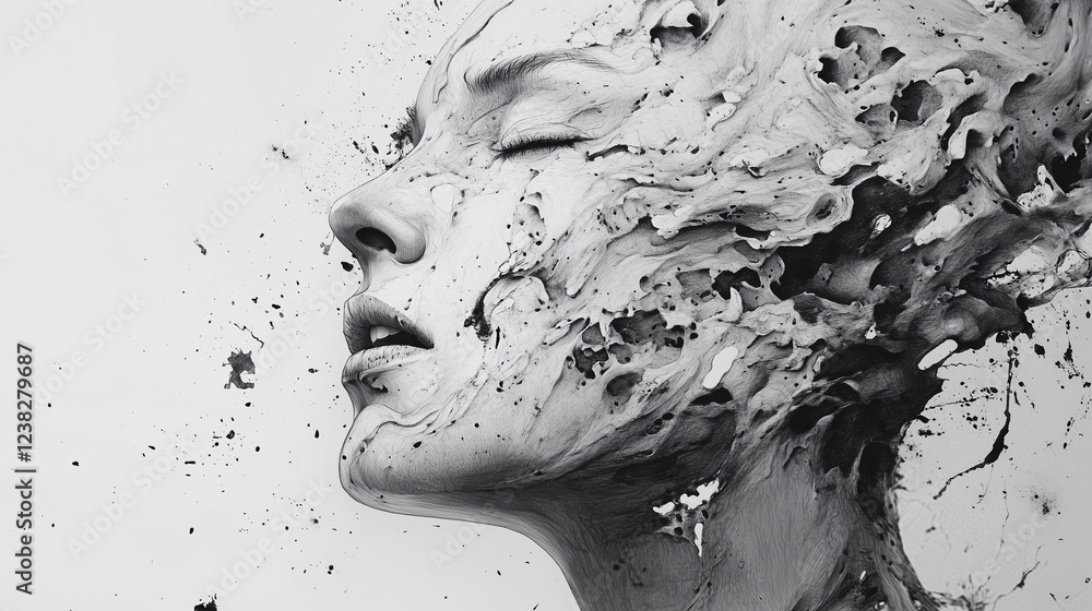 Poster intricate expression of emotion through muted pencil drawings and abstract textures in artistic port