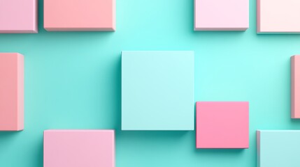 Colorful Geometric Boxes on Turquoise Background Creating a Modern and Minimalistic Aesthetic Display