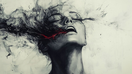 Fototapeta premium Sophisticated Pencil Drawing of a Woman Expressing Intense Emotion Through Abstract Elements. Generative AI