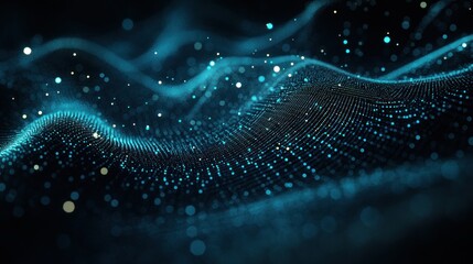 Abstract blue particle wave background.