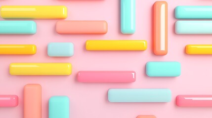 Colorful Geometric Rectangles in Soft Pastel Shades Arranged on a Pink Background for Creative Design Projects