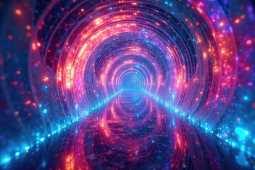 Obraz premium Iridescent tunnel with shifting hues and prismatic shapes, prismatic shapes, colorful tunnel