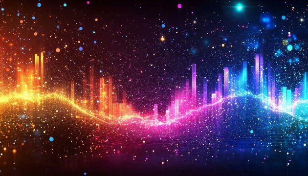 Vibrant Financial Data Visualization Column Chart, Line Graph Overlays on a Dark Background