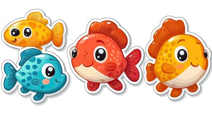 Fototapeta premium Adorable Cartoon Fish Collection Swimming Joyfully