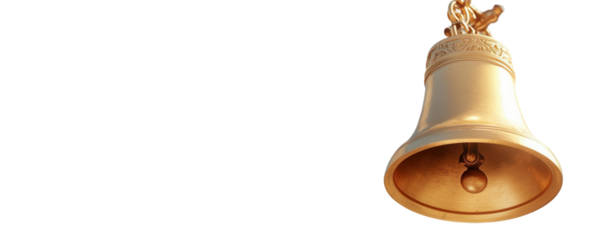 Golden bell icon transparent background digital art minimalist style horizontal view