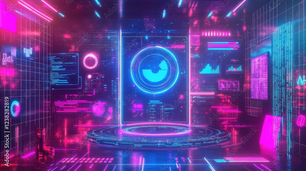 Poster abstract futuristic background with a digital marketing analytics dashboard in holographic style, fe