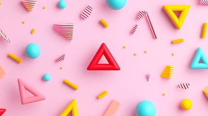 Colorful Geometric Shapes and Patterns on Pink Background for Creative and Artistic Designs