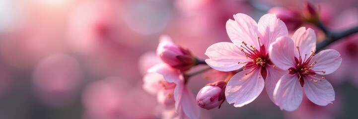 Fototapeta premium Macro shot of plum blossom details and texture, spring flowers, blooming trees, macro shot