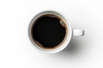 White Coffee Mug Filled with Dark Brewed Coffee on a Plain Background Captured from Above for Beverage and Kitchen Theme
