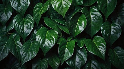 Fototapeta premium Dark green leaf texture, Natural green leaves using as nature background wallpaper or tropical leaf cover page
