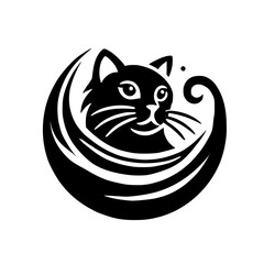 Elegant Black Cat in a Circular Design: A Stylish and Modern Graphic Art Illustration