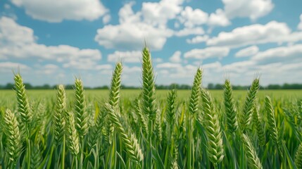 Naklejka premium Vast green wheat field, a serene landscape of nature's abundance and agricultural beauty