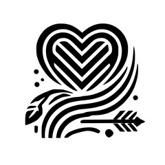 Naklejka premium Abstract Heart and Arrow Design: Minimalist Black and White Geometric Pattern, Vector Illustration, Love Symbol, Valentines Decor