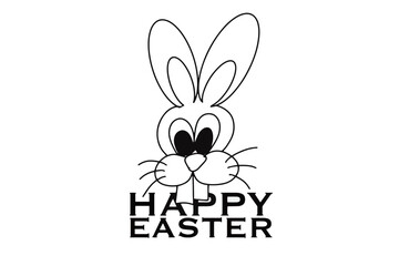 Vector drawing of a funny rabbit head with the text 'Happy Easter
