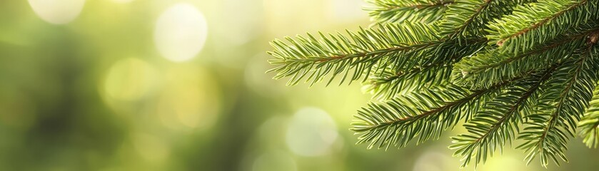 Closeup, exquisite detail of a pine tree branch, needles, and natural texture closeup