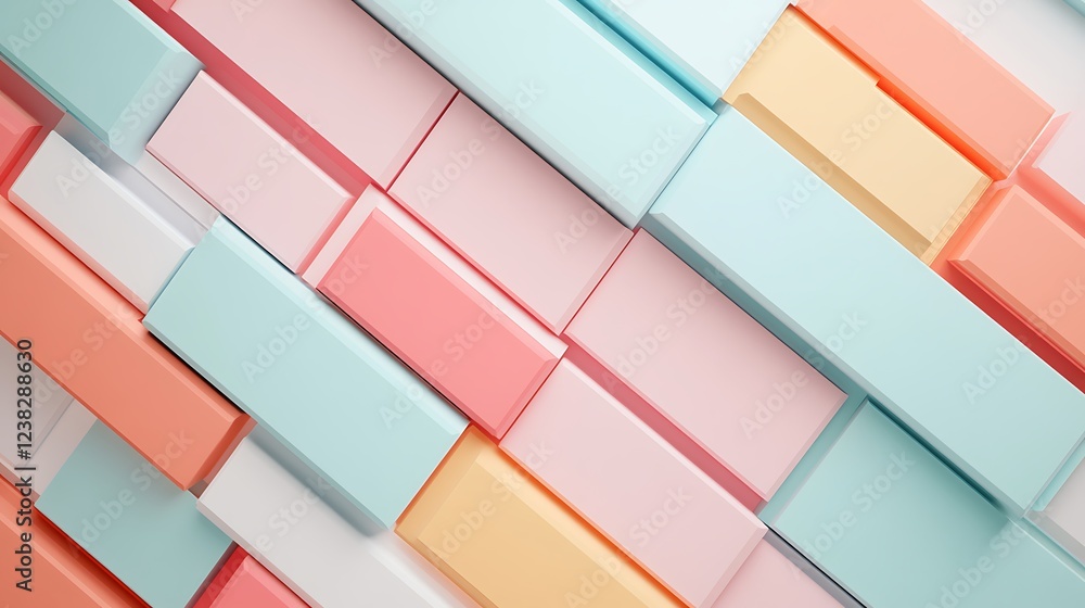 Poster colorful geometric shapes in soft pastel tones arranged in dynamic pattern for modern background des