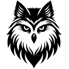Silhouette of a combination of owl and wolf faces