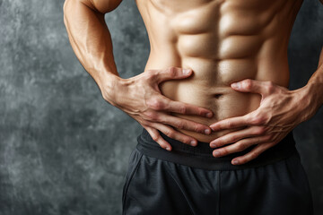 Obraz premium Close-up of a muscular male abdomen, showcasing fitness and strength.