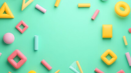 Colorful Geometric Shapes on a Mint Green Background Ideal for Creative Designs and Modern Artwork