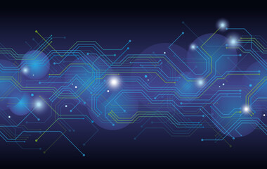 Abstract Seamless Technological Blue Background Illustration With Electronic Circuit Image. Vector Illustration. 