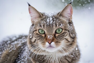 Fototapeta premium Close-up of lynx face with snow on its fur
