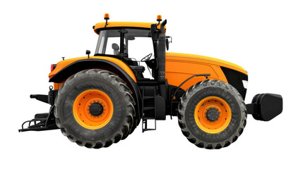 Modern yellow tractor isolated with transparent background