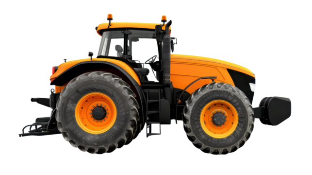 Modern yellow tractor isolated with transparent background