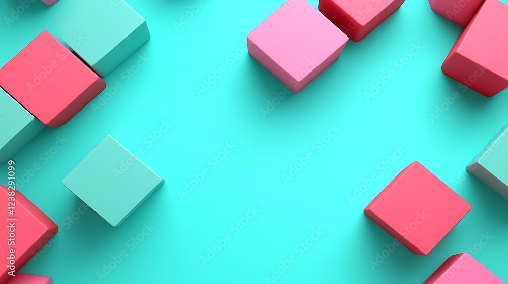 Poster colorful geometric shapes on a vibrant turquoise background creating a playful and modern design ele