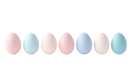 Row of pastel colored easter eggs on transparent background