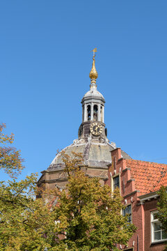 The protestant church Marekerk in the historic town center of Leiden in The Netherlands.