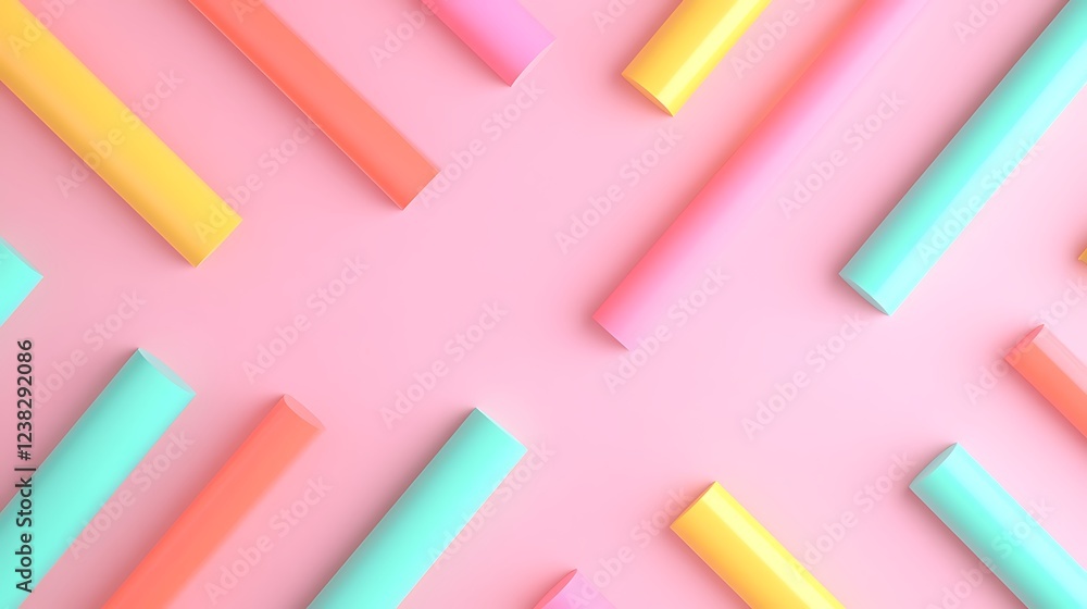 Poster colorful geometric shapes on pink background creating a vibrant and playful abstract design for crea
