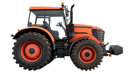 Obraz premium Orange tractor isolated on transparent background showing its side