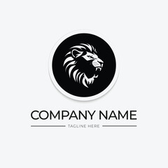 Roaring head lion logo template design with circles and black and white colors