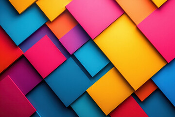 Top view of brightly colored squares and rectangles lying on top of each other. Generated by artificial intelligence