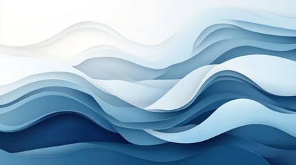 Fototapeta premium Abstract blue waves, paper cut, background, design, website