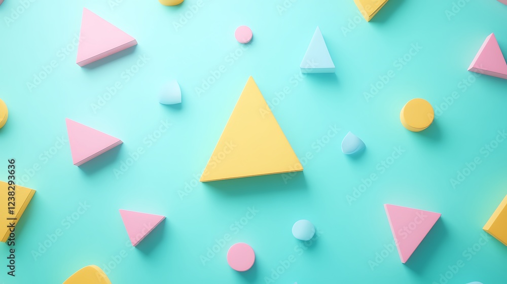 Aufkleber colorful geometric shapes scattered on a vibrant aqua background creating a playful and artistic com