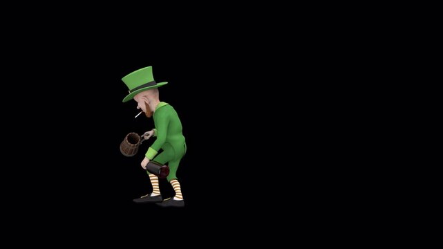 Drunken leprechaun walking &ndash; 3d render looped with alpha channel.