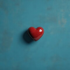 Fototapeta premium Red Heart Symbol on Blue Background in Minimalistic Style
