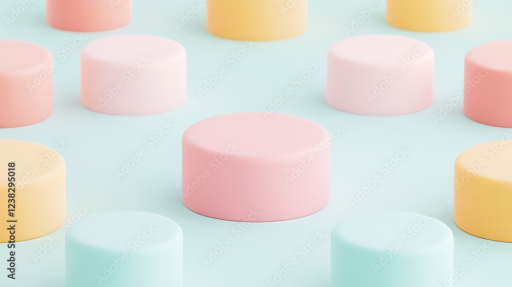 Poster colorful minimalist circular shapes on soft pastel background perfect for modern design projects and