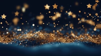Abstract Background Featuring Gold and Blue Glitter with Out-of-Focus Stars Creating a Dreamy Atmosphere for Various Creative Projects