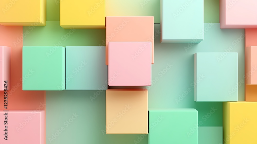 Poster colorful pastel blocks arranged creatively on a soft colored background for modern design projects