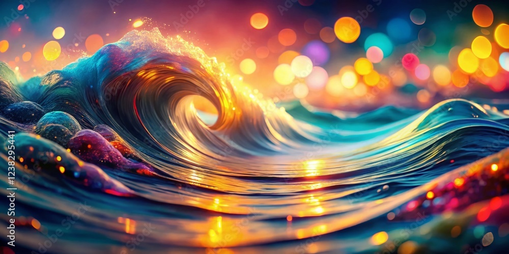 Wall mural Abstract Colorful Wave Background with Bokeh Effect - Stock Photo