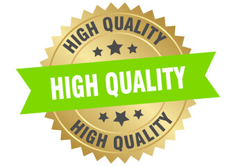 high quality. high quality round green and gold label isolated on transparent background