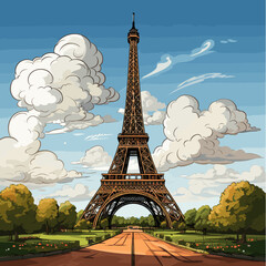 Eiffel tower hand-drawn comic illustration. Eiffel tower. Vector doodle style cartoon illustration