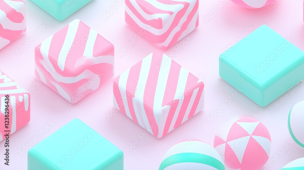 Poster colorful pastel geometric shapes on soft background in various patterns and textures for creative us
