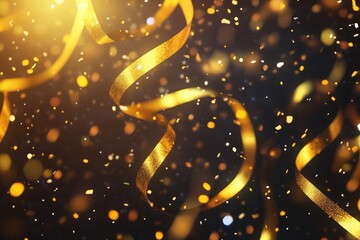 Festive New Year banner featuring golden streamers and a sparkling countdown clock