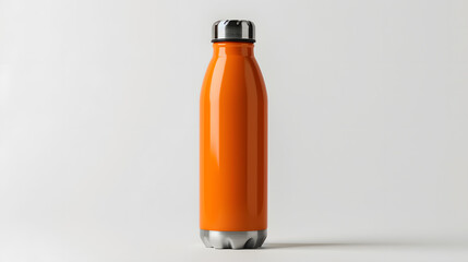 mock up empty orange water bottle thermos, white background