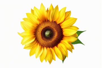 Naklejka premium Vibrant Sunflower Isolated on White Background Displaying Bright Yellow Petals and Distinctive Center for Nature and Floral Themes